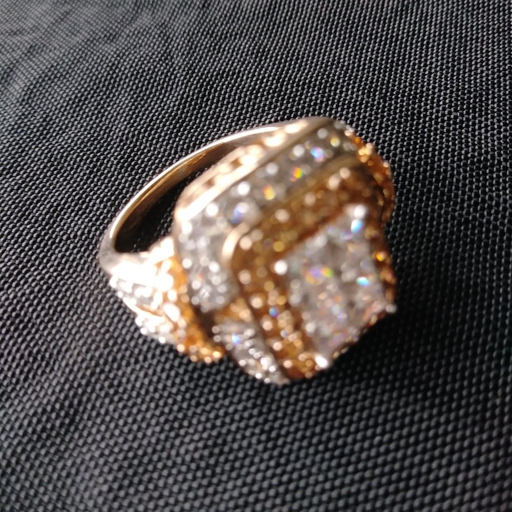 Rose Gold princes cut Mocha and White CZ ring New - Picture 8 of 14